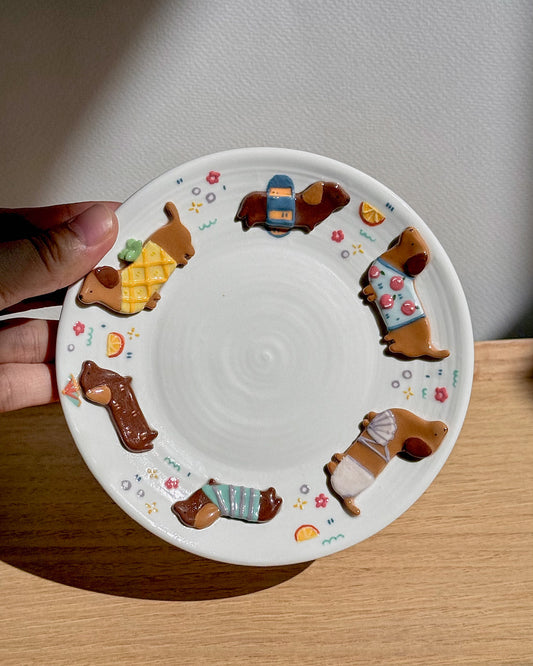SUMMER DACHSHUND plate ,Small plate