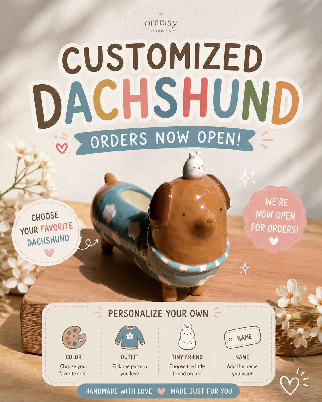 "preorder" 🐶 Customized Dachshund long body Vase