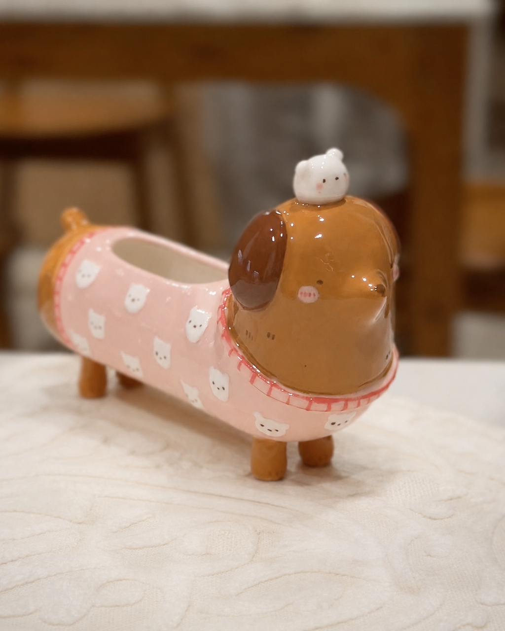 "preorder" Dachshund Dark tone long body Vase