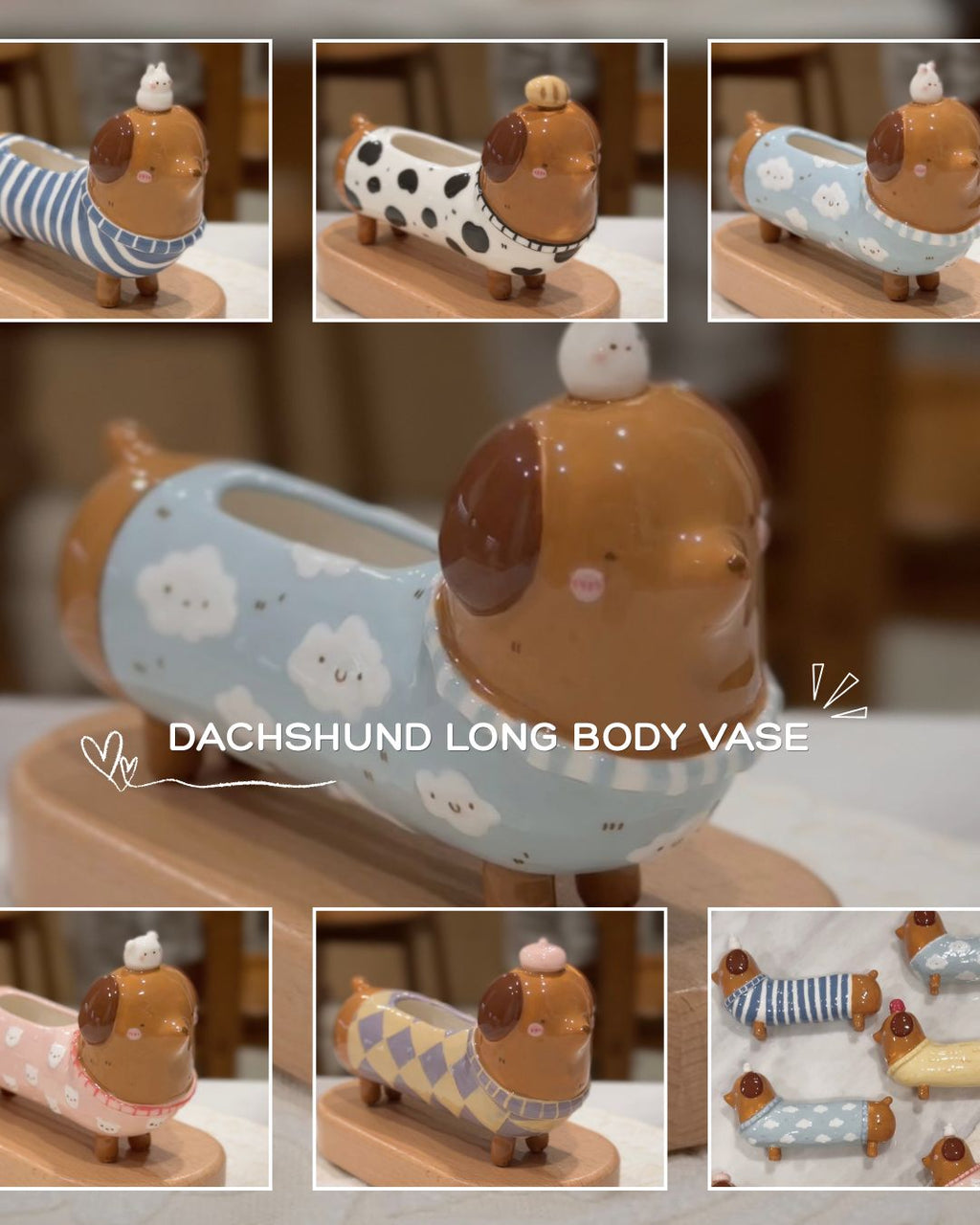 "preorder" Dachshund Dark tone long body Vase