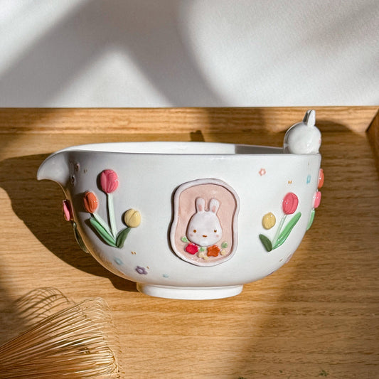 Bunny tulip Matcha Bowl ( PRE-ORDER Round 2), Estimated Completion: September-October