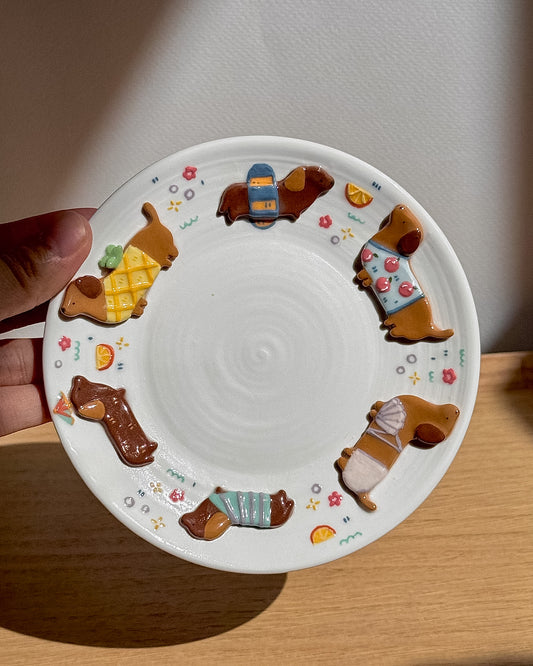 SUMMER DACHSHUND plate ,Small plate