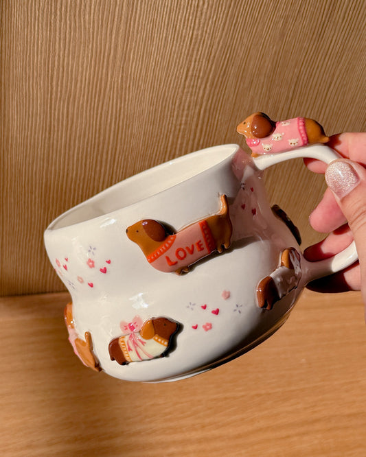 PINK DACHSHUND FLUFFY size cup