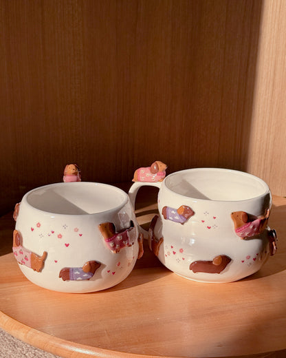 PINK DACHSHUND FLUFFY size cup