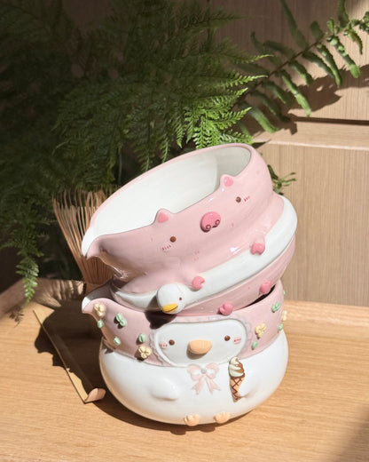 "Preorder" PINK SOFT SERVE DUCK, Fluffy Matcha bowl Estimated Completion:SEP