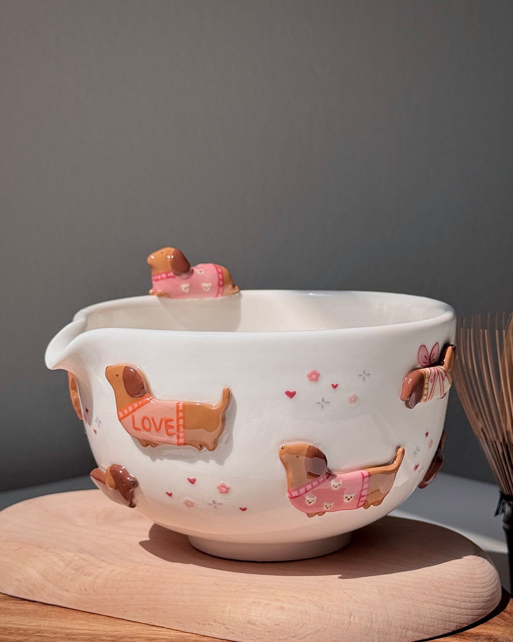 PINK DACHSHUND,Matcha bowl, Chawan
