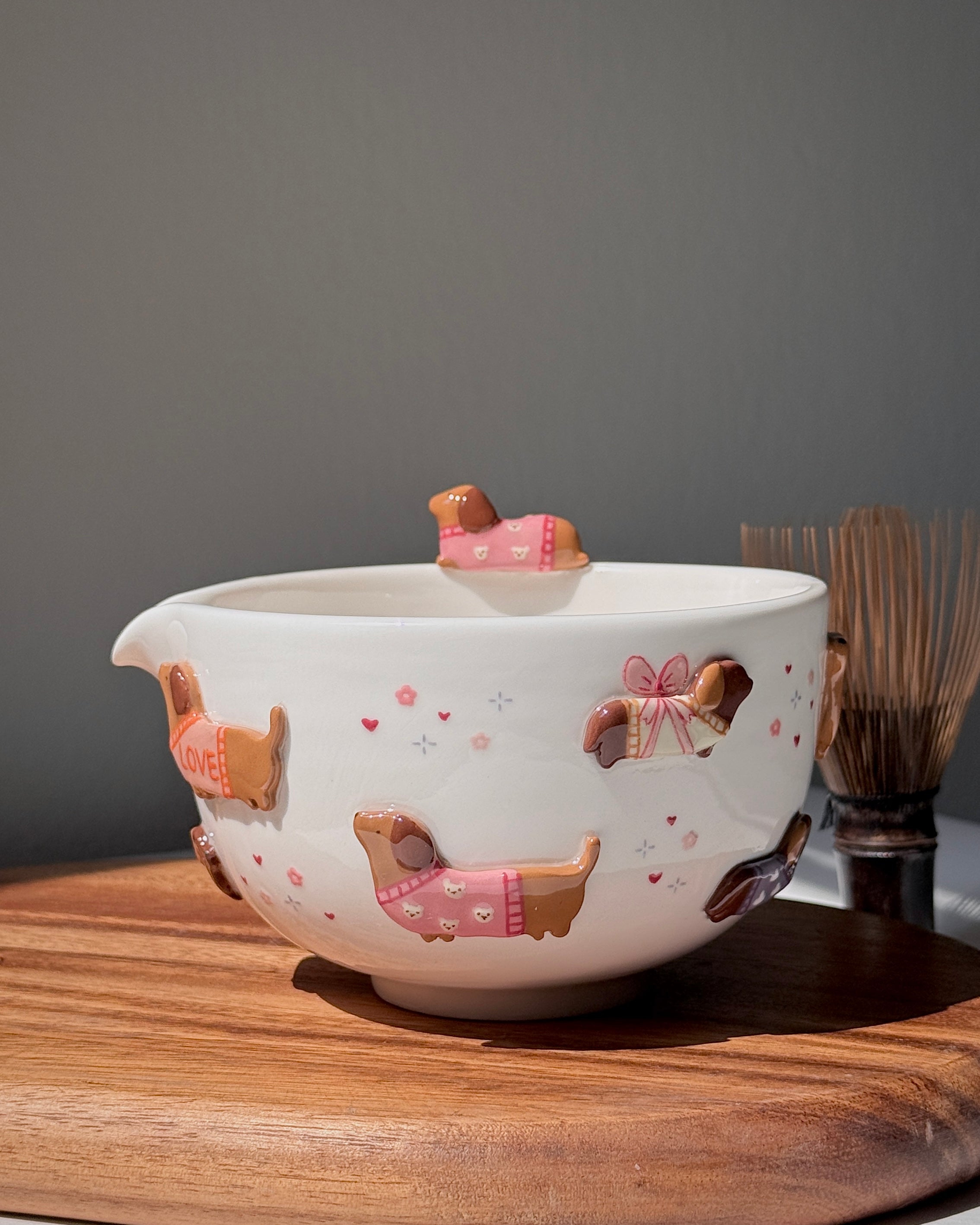 PINK DACHSHUND,Matcha bowl, Chawan