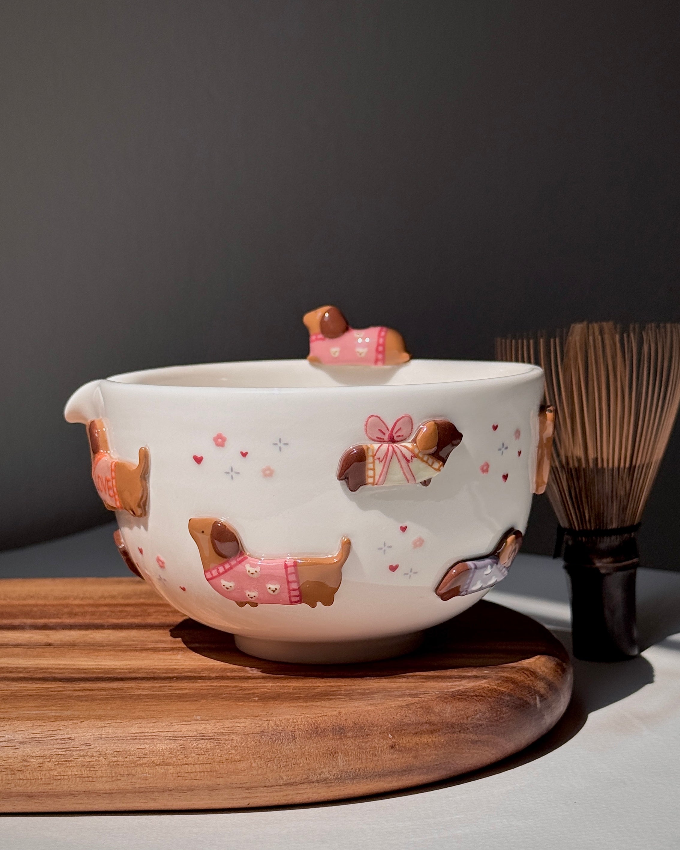 PINK DACHSHUND,Matcha bowl, Chawan