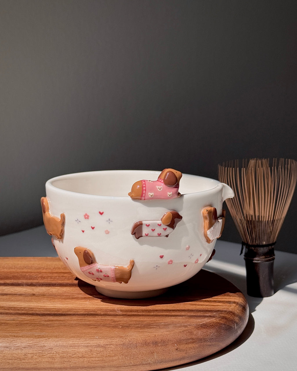 PINK DACHSHUND,Matcha bowl, Chawan