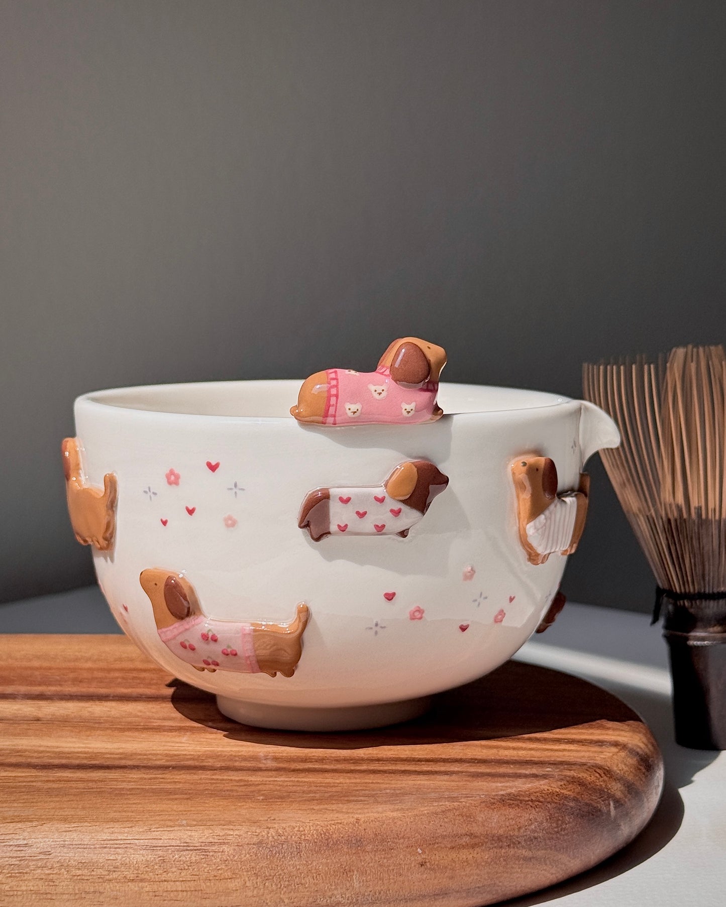 PINK DACHSHUND,Matcha bowl, Chawan
