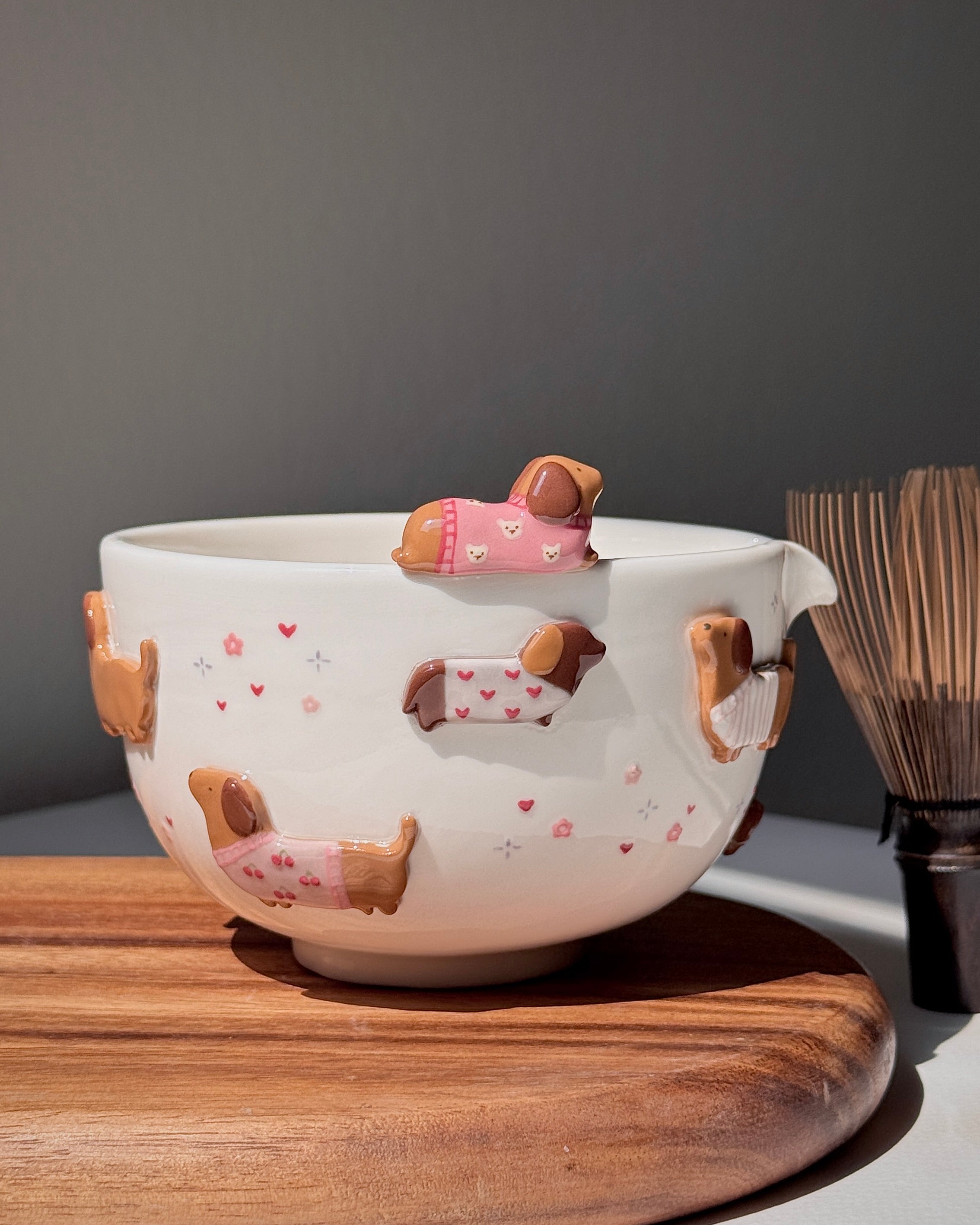 PINK DACHSHUND,Matcha bowl, Chawan