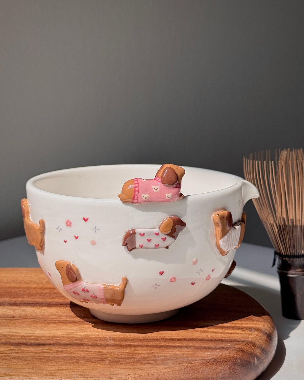 PINK DACHSHUND,Matcha bowl, Chawan
