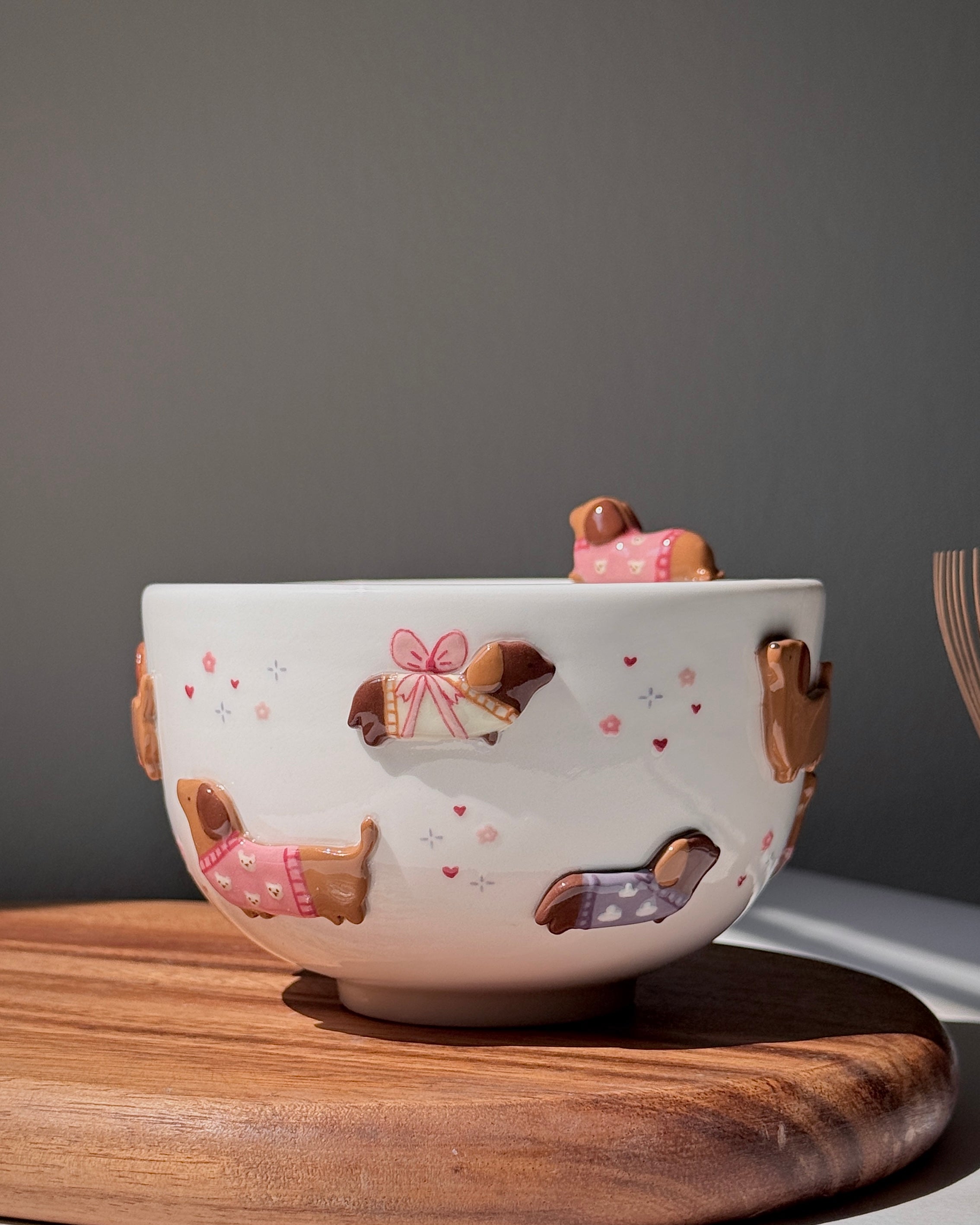 PINK DACHSHUND,Matcha bowl, Chawan
