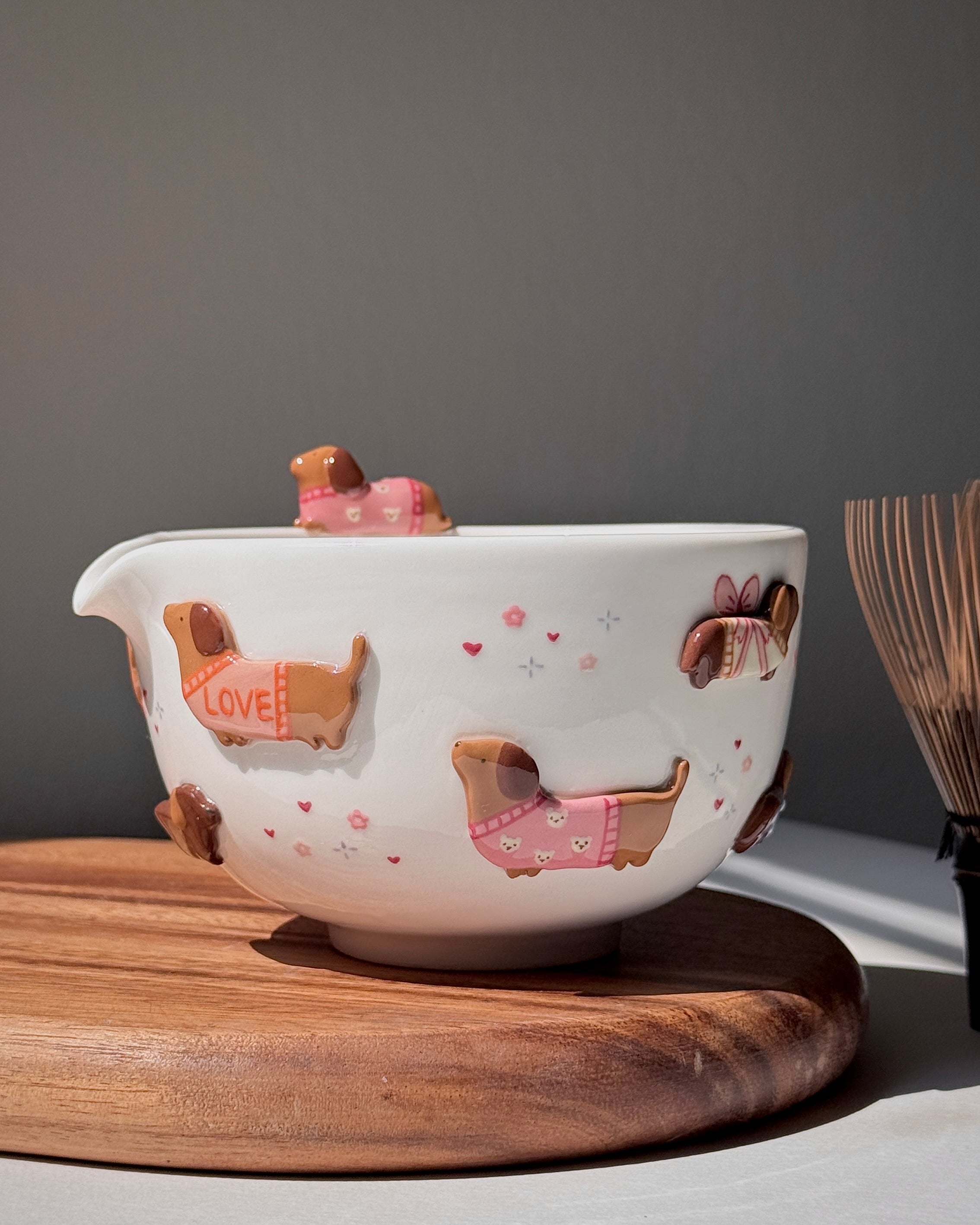 PINK DACHSHUND,Matcha bowl, Chawan
