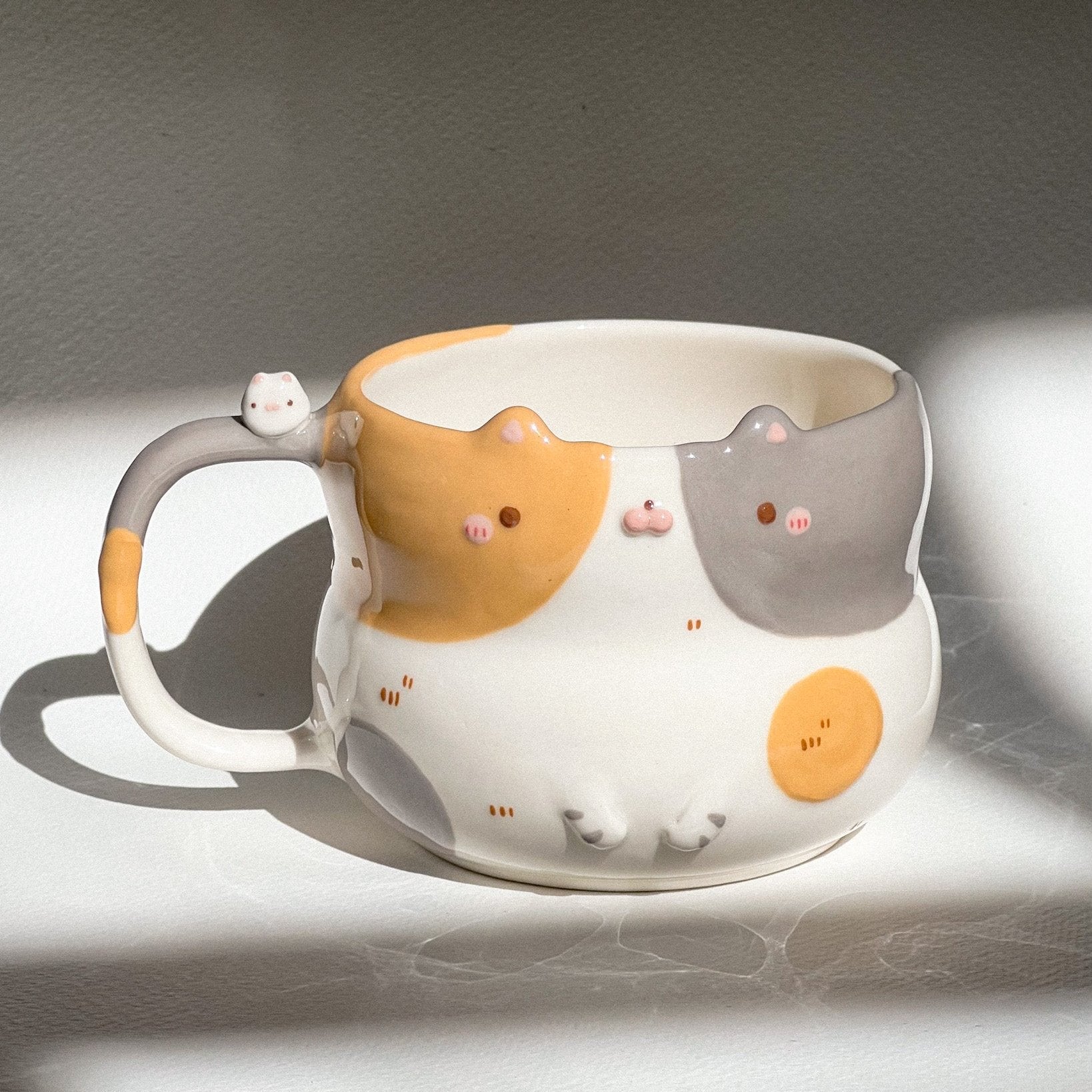 BICOLOR CAT cup, Fluffy size, coffee cup, tea cup, morning cup (PRE-ORDER), Estimated Completion:JUNE