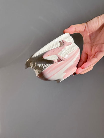 Ocean blue / Pink whale Matcha bowl