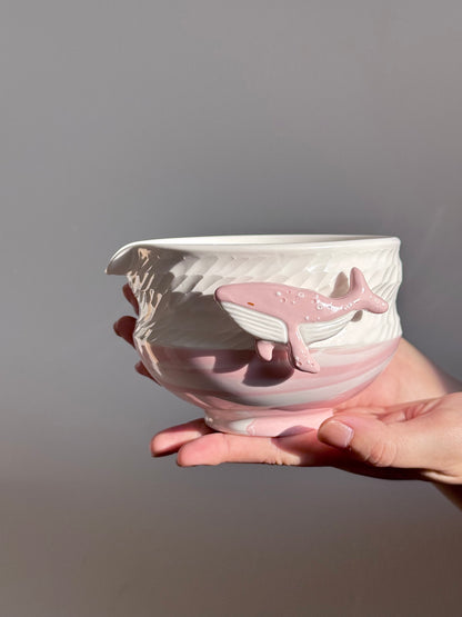 Ocean blue / Pink whale Matcha bowl
