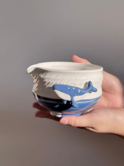 Ocean blue / Pink whale Matcha bowl