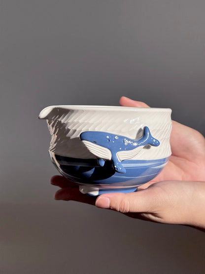 Ocean blue / Pink whale Matcha bowl