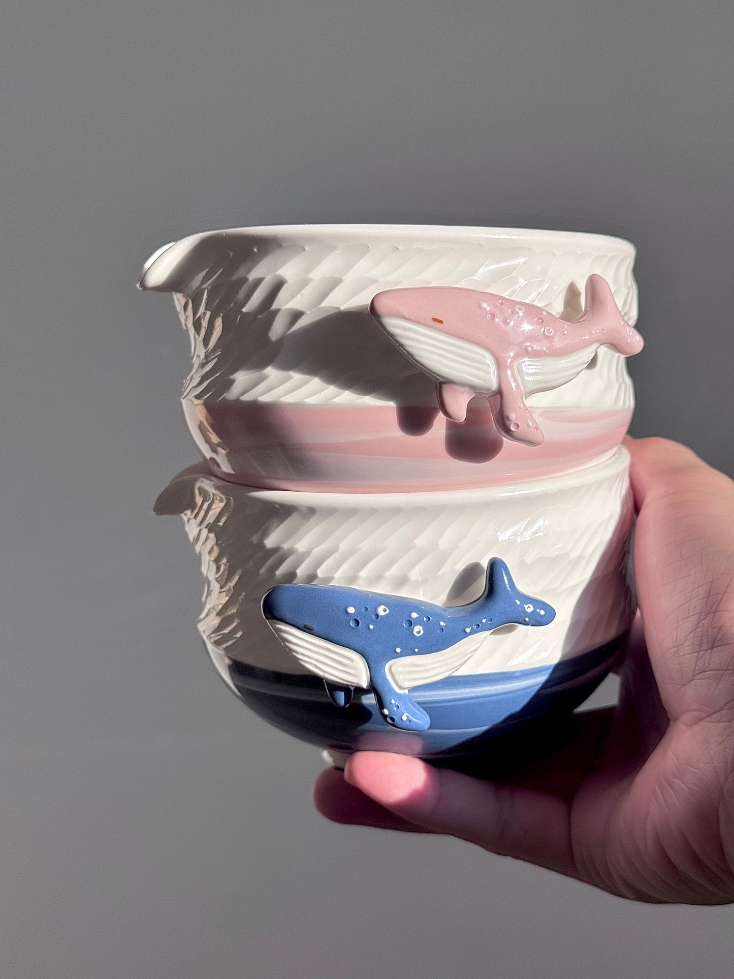 Ocean blue / Pink whale Matcha bowl