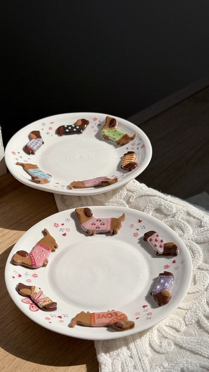 "preorder" DACHSHUND DARK TONE plate ,Small plate -Estimated Completion: SEP