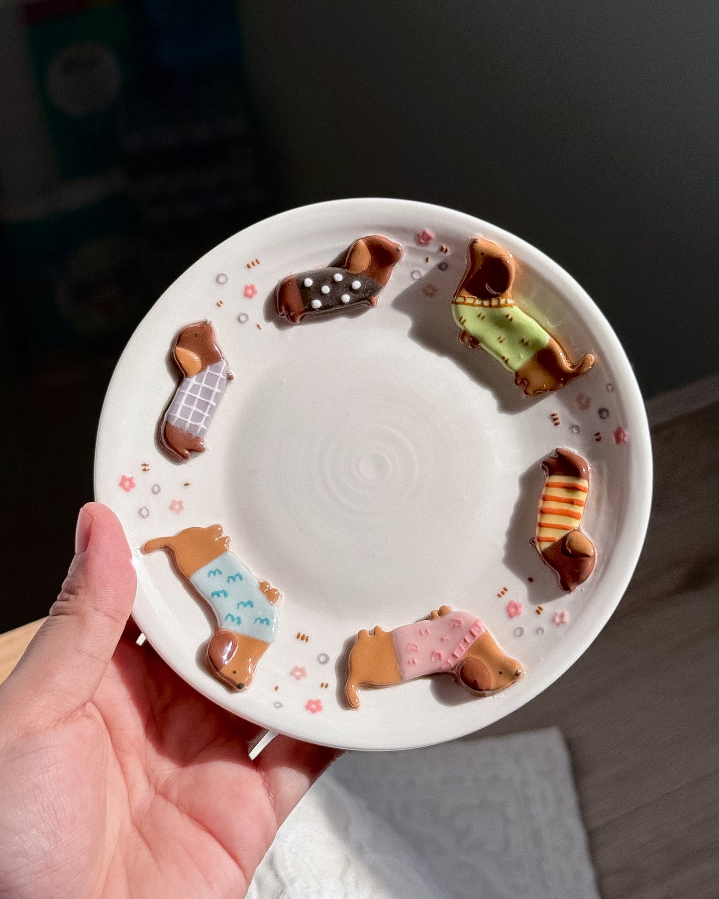 "preorder" DACHSHUND DARK TONE plate ,Small plate -Estimated Completion: SEP