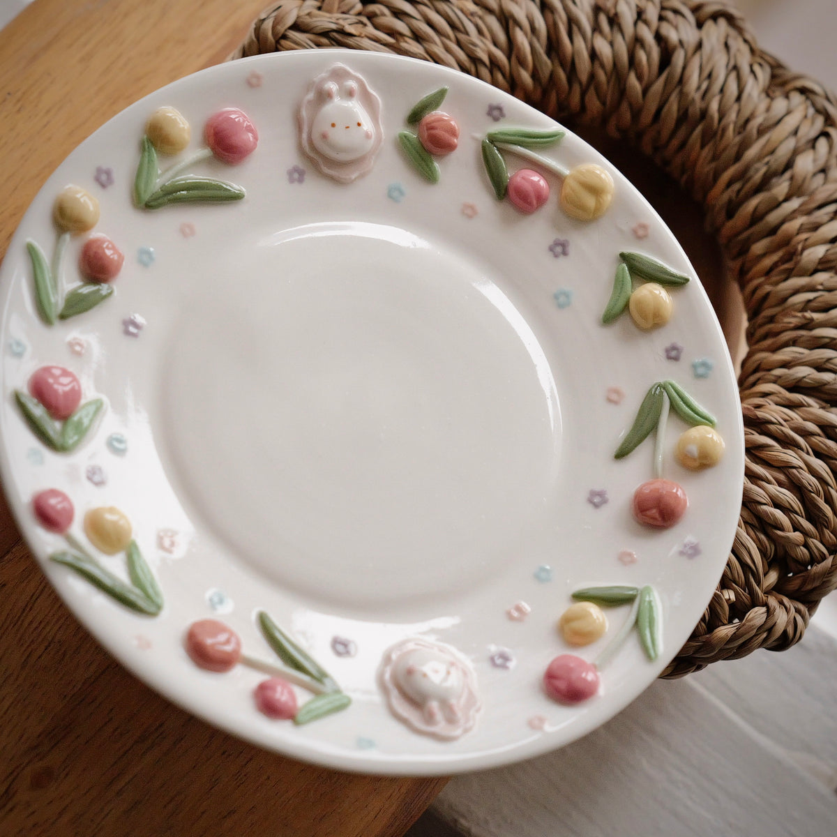 "Preorder" BUNNY TULIP plate ,Small plate, Dessert plate -Estimated: OCTOBER