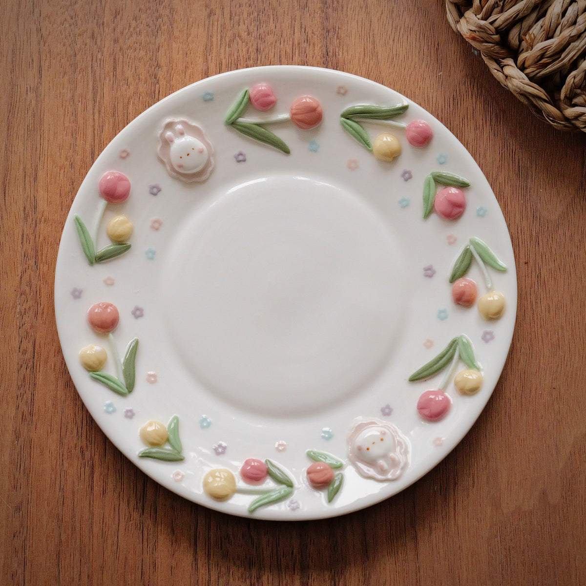 "Preorder" BUNNY TULIP plate ,Small plate, Dessert plate -Estimated: OCTOBER