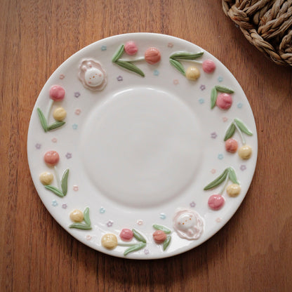 "Preorder" BUNNY TULIP plate ,Small plate, Dessert plate -Estimated: OCTOBER