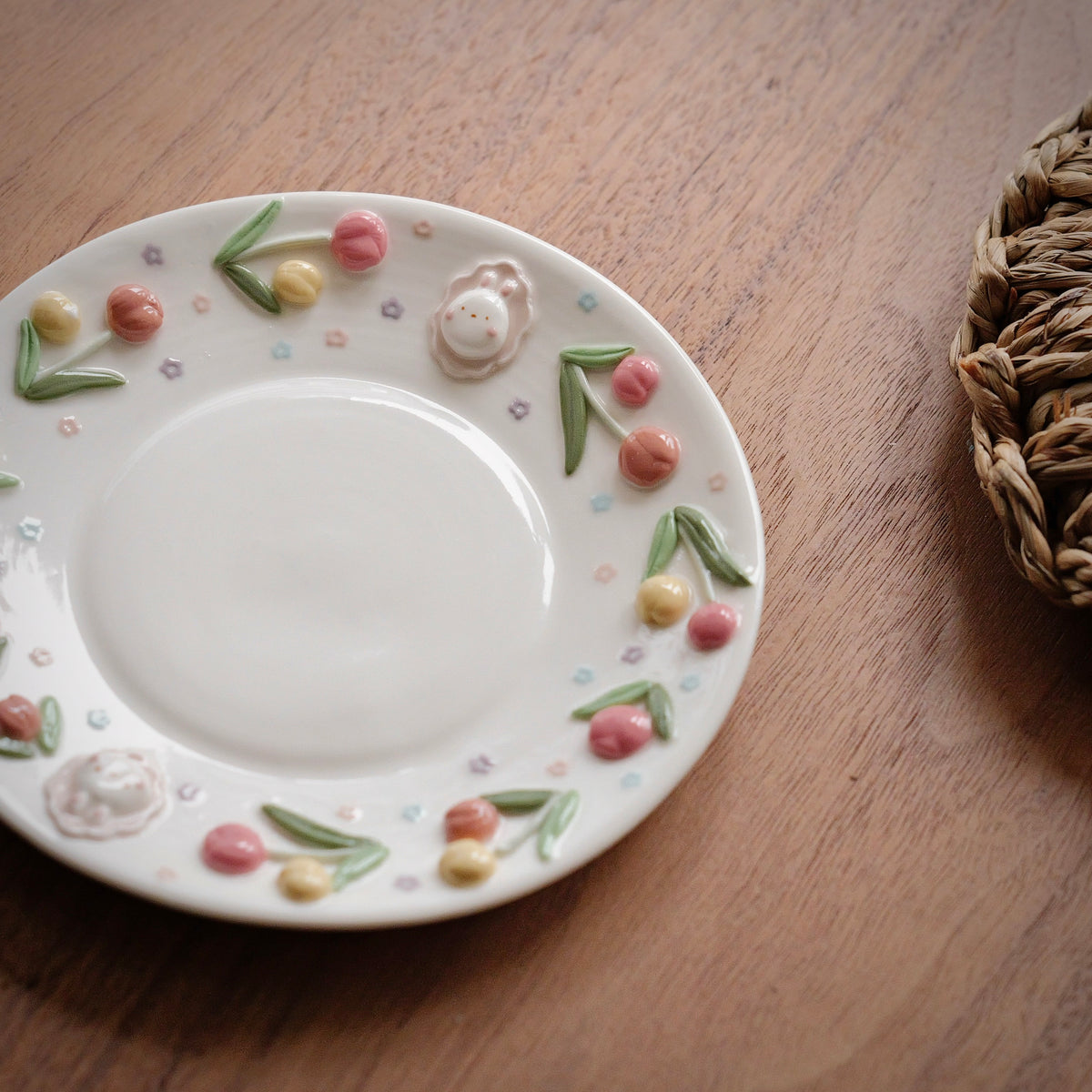 "Preorder" BUNNY TULIP plate ,Small plate, Dessert plate -Estimated: OCTOBER