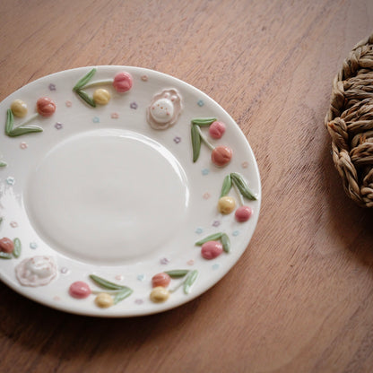 "Preorder" BUNNY TULIP plate ,Small plate, Dessert plate -Estimated: OCTOBER