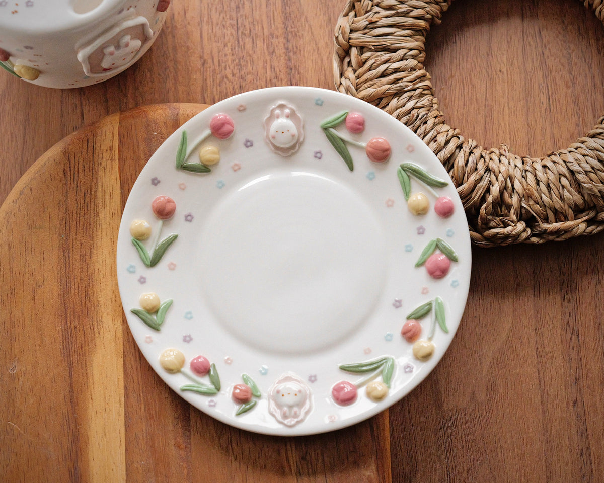 "Preorder" BUNNY TULIP plate ,Small plate, Dessert plate -Estimated: OCTOBER