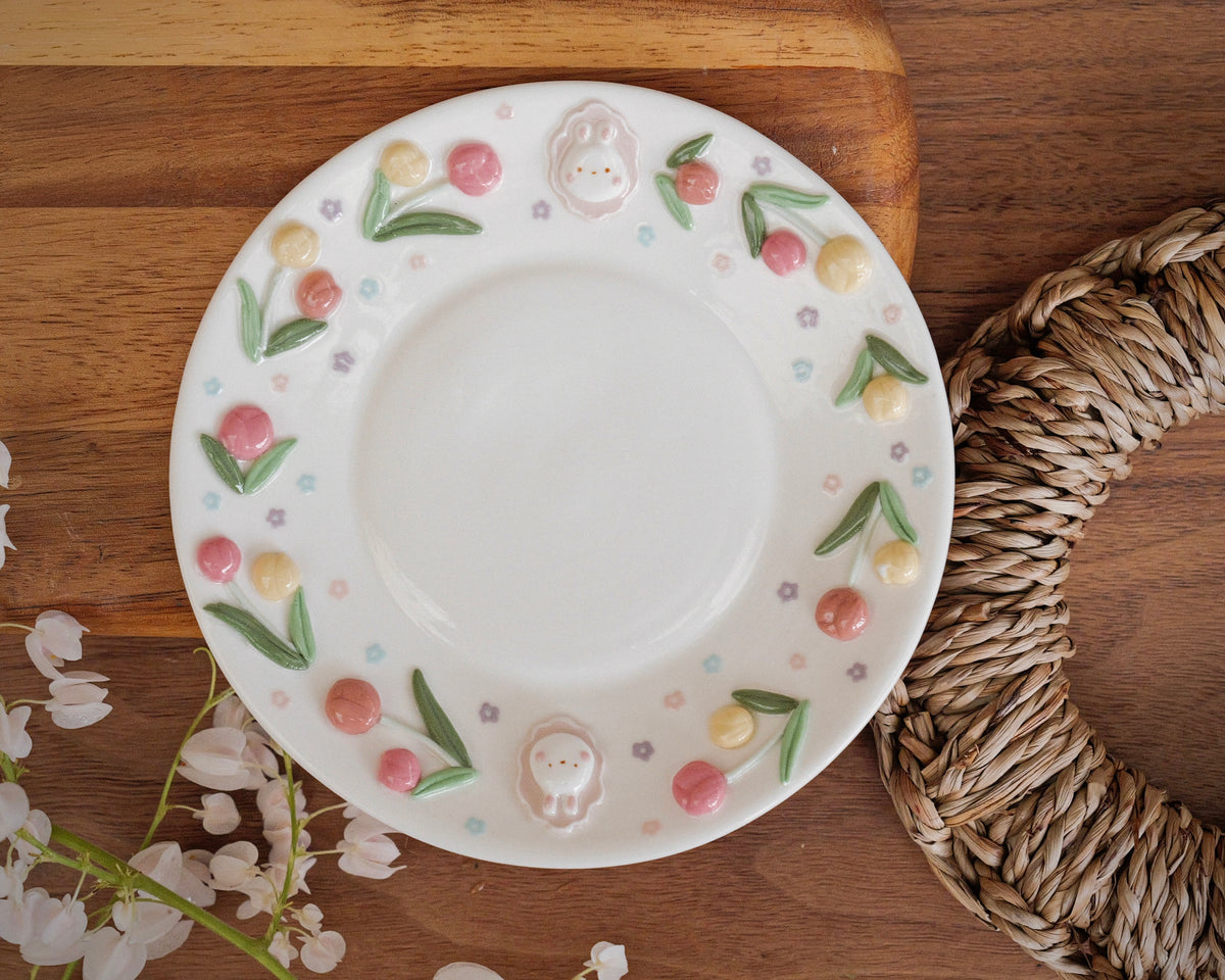 "Preorder" BUNNY TULIP plate ,Small plate, Dessert plate -Estimated: OCTOBER
