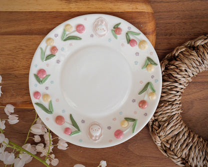 "Preorder" BUNNY TULIP plate ,Small plate, Dessert plate -Estimated: OCTOBER