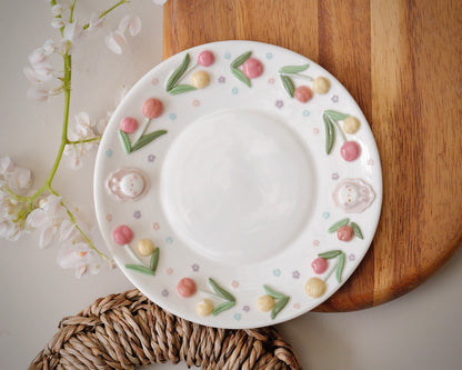 "Preorder" BUNNY TULIP plate ,Small plate, Dessert plate -Estimated: OCTOBER