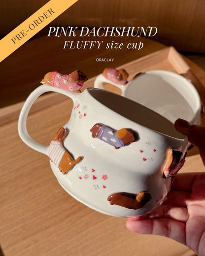 PINK DACHSHUND FLUFFY size cup