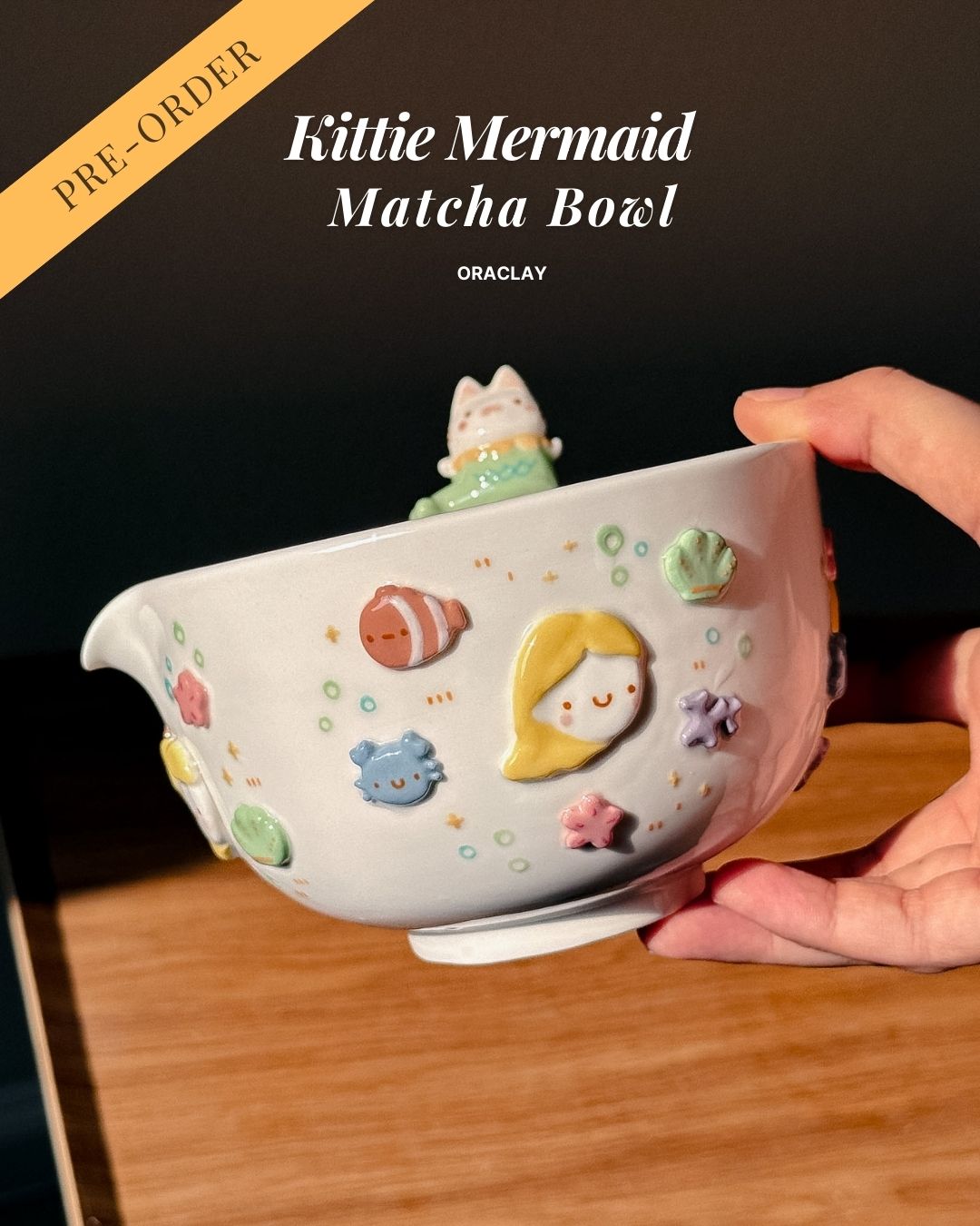 KITTIE MERMAID matcha bowl, Chawan (PRE-ORDER), Estimated Completion:MARCH