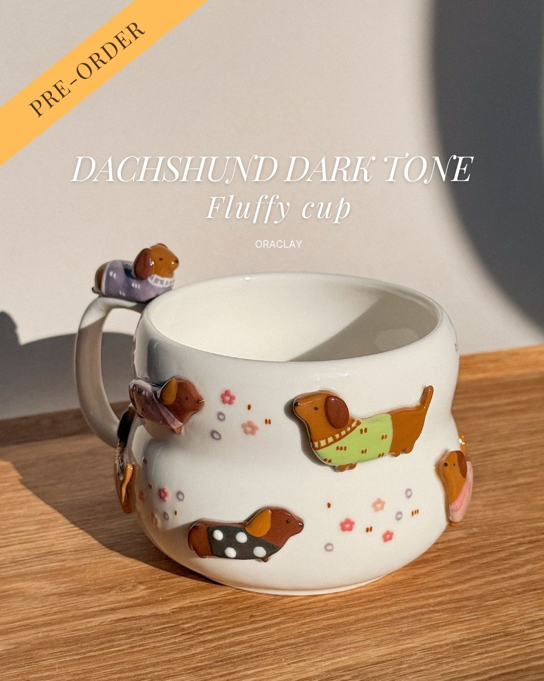 DACHSHUND DARK TONE, Fluffy size cup (PRE-ORDER), Estimated Completion:MARCH