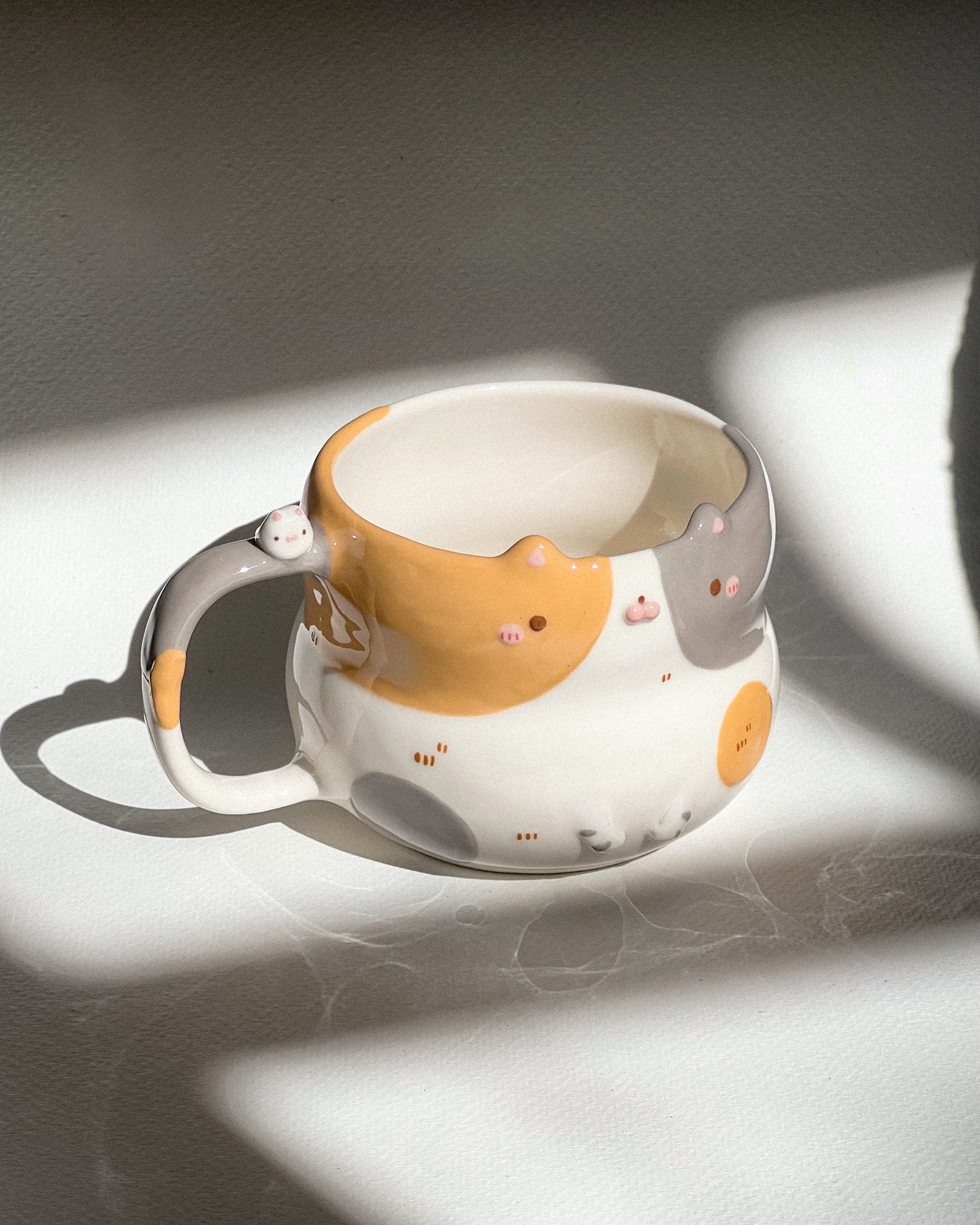BICOLOR CAT cup, Fluffy size, coffee cup, tea cup, morning cup (PRE-ORDER), Estimated Completion:JUNE