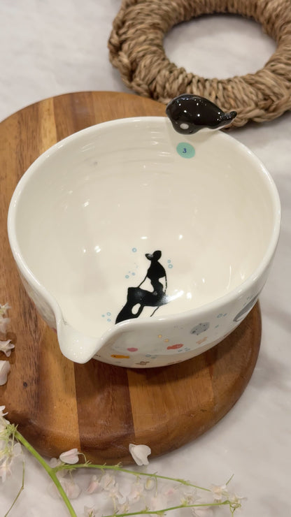 UNDER THE SEA Matcha bowl with hand-painted gold luster details, Chawan